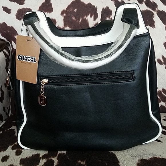 NWT Gorgeous Bl&Wht Chacal Taylor Studded Tote - Picture 3 of 10